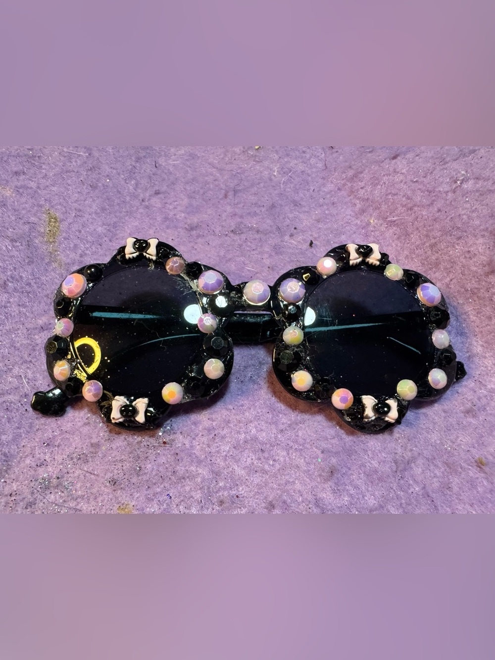Black and pink Jeweled Round flower Sunglasses - Women Accessories
